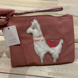 LC Lauren Conrad Pink 3D Llama Clutch